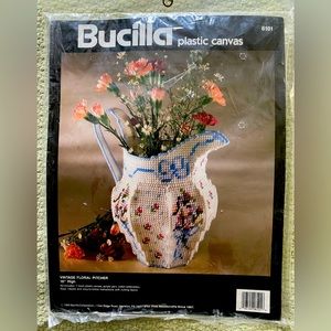 Bucilla Vintage Floral Pitcher Plastic Canvas Kit 10” High # 6101